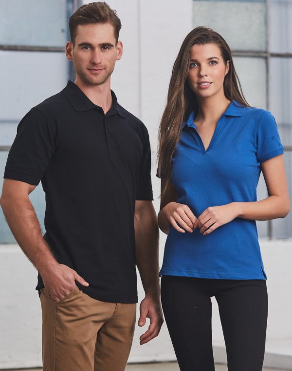 Ladies LONGBEACH Cotton Pique Knit Short Sleeve Polo