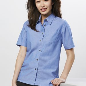 Ladies Wrinkle Free Chambray Short Sleeve Shirt