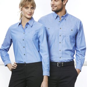 Mens Wrinkle Free Chambray Long Sleeve Shirt