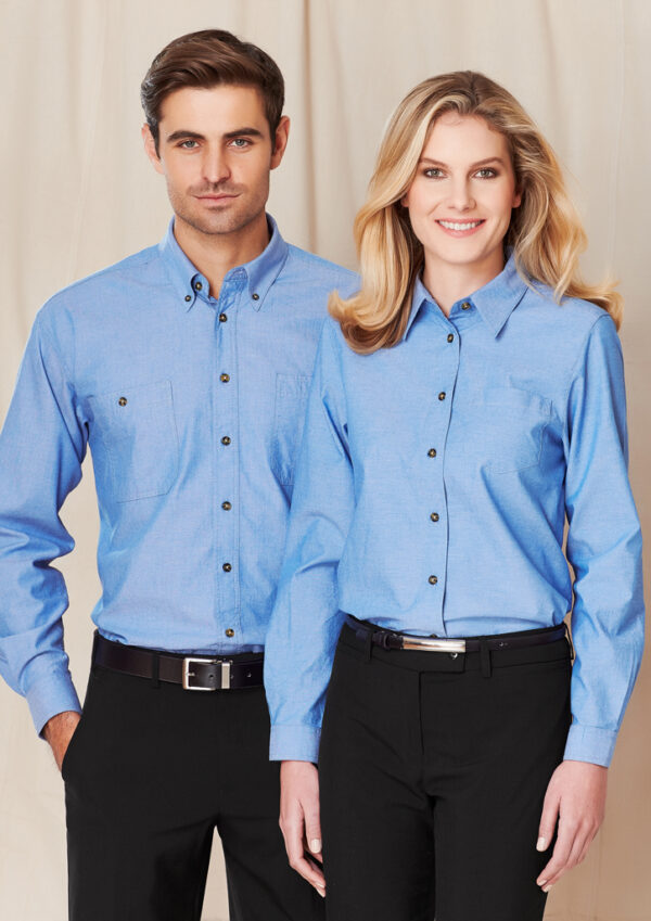 Ladies Wrinkle Free Chambray Long Sleeve Shirt