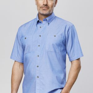 Mens 100% Cotton Wrinkle Free Chambray Short Sleeve Shirt