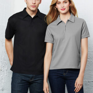 Ladies Polyester Micro Waffle Zipper Polo