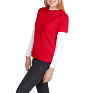 Adult Double Sleeve Tee(Red/White