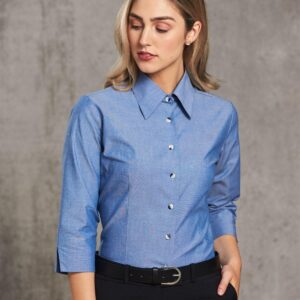 Ladies' wrinkle free chambray shirt 3/4 sleeve