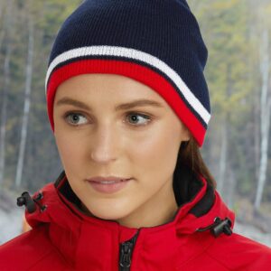 Knitted 100% acrylic contrast stripes beanie