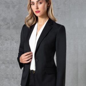 Ladies' Wool Blend Stretch One Button Cropped Jacket