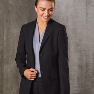 Women's Two Buttons Mid Length Jacket in Poly/Viscose Stretch
